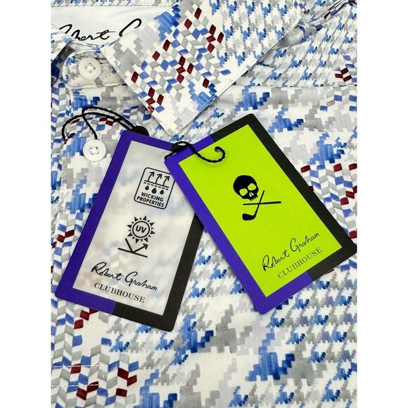 NWT Robert Graham Clubhouse Basel Geometric Performance Golf Polo MEDIUM $128 - Picture 2 of 12